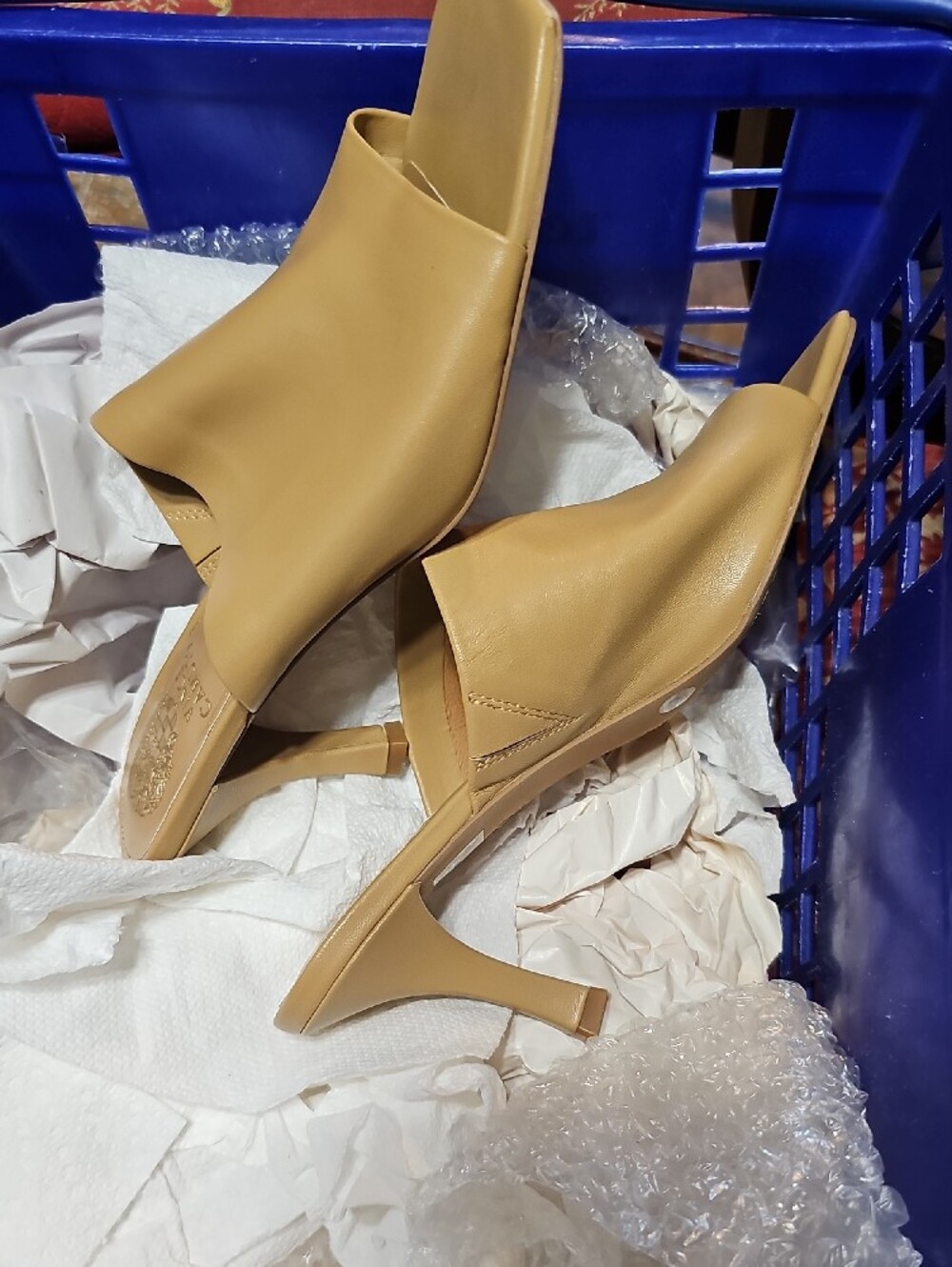 Vince Camuto Tan Square-Toe Leather Slide Mules - Picture 7 of 8